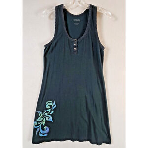 Crazy Shirt Sleeveless Floral Shirt Dress Women Medium Black Pima Cotton